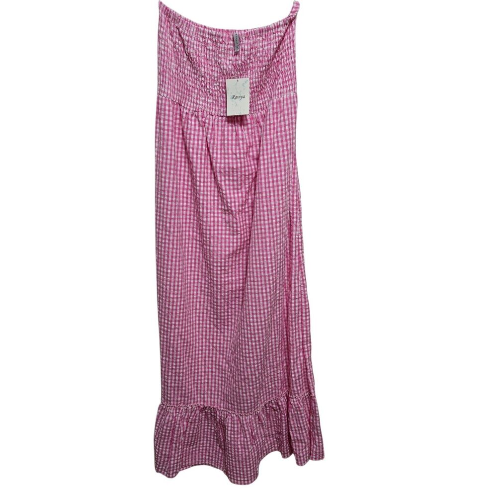 Raviya Strapless Dress Women's Size Medium Pink Gingham Cover Up Beach NEW
